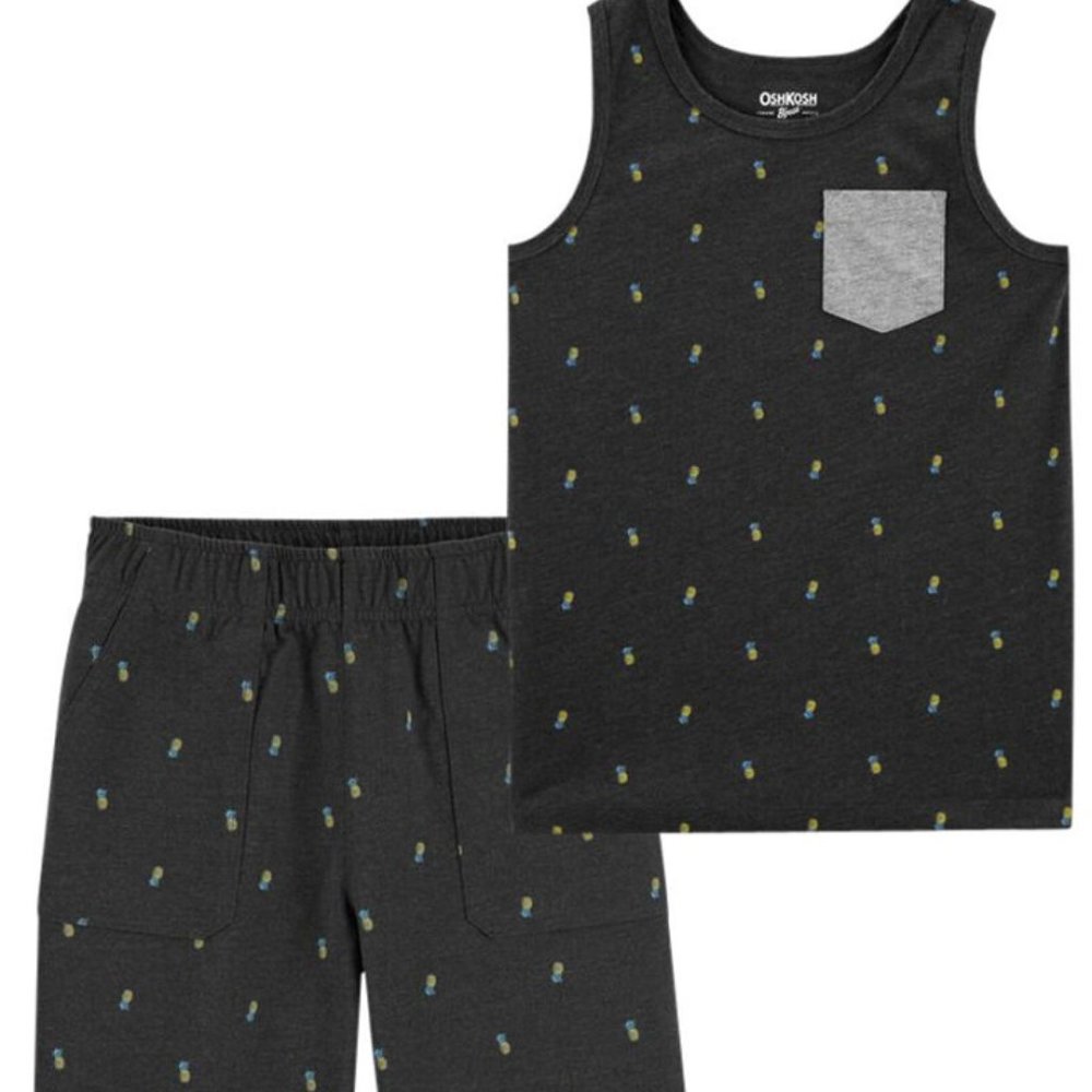 Oshkosh Boys Pineapple Shirt Tank & Jersey Cotton Pull-On Shorts Set